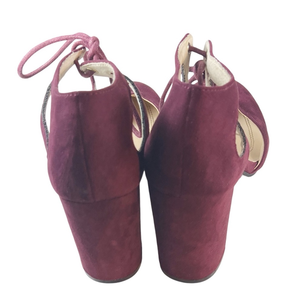 Unisa Faux Suede Ankle Tie Block Heel Pumps Burgundy Size 6 1/2 Valentine Fall - Picture 4 of 9